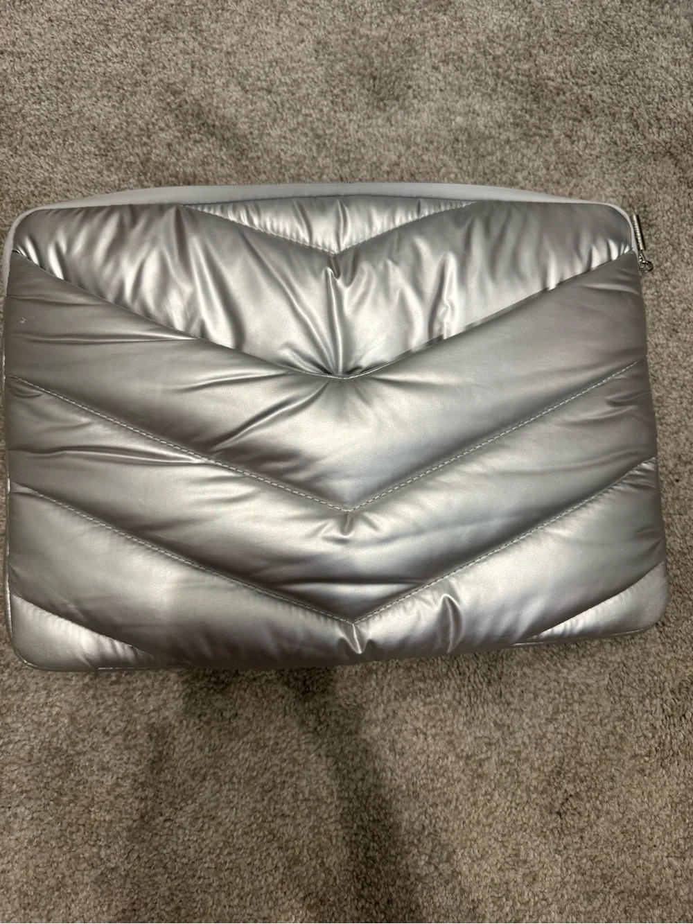 Athleta Silver Metallic Quilted Laptop Sleeve